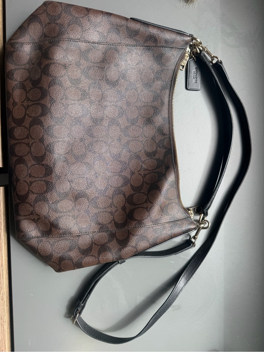 Coach Brown Signature Canvas Shoulder Bag with additional strap